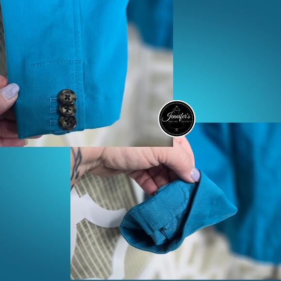 Talbots Teal Blue Cotton Blend Stretch Medium Weight Unlined Jacket Size 12 - Picture 6 of 9